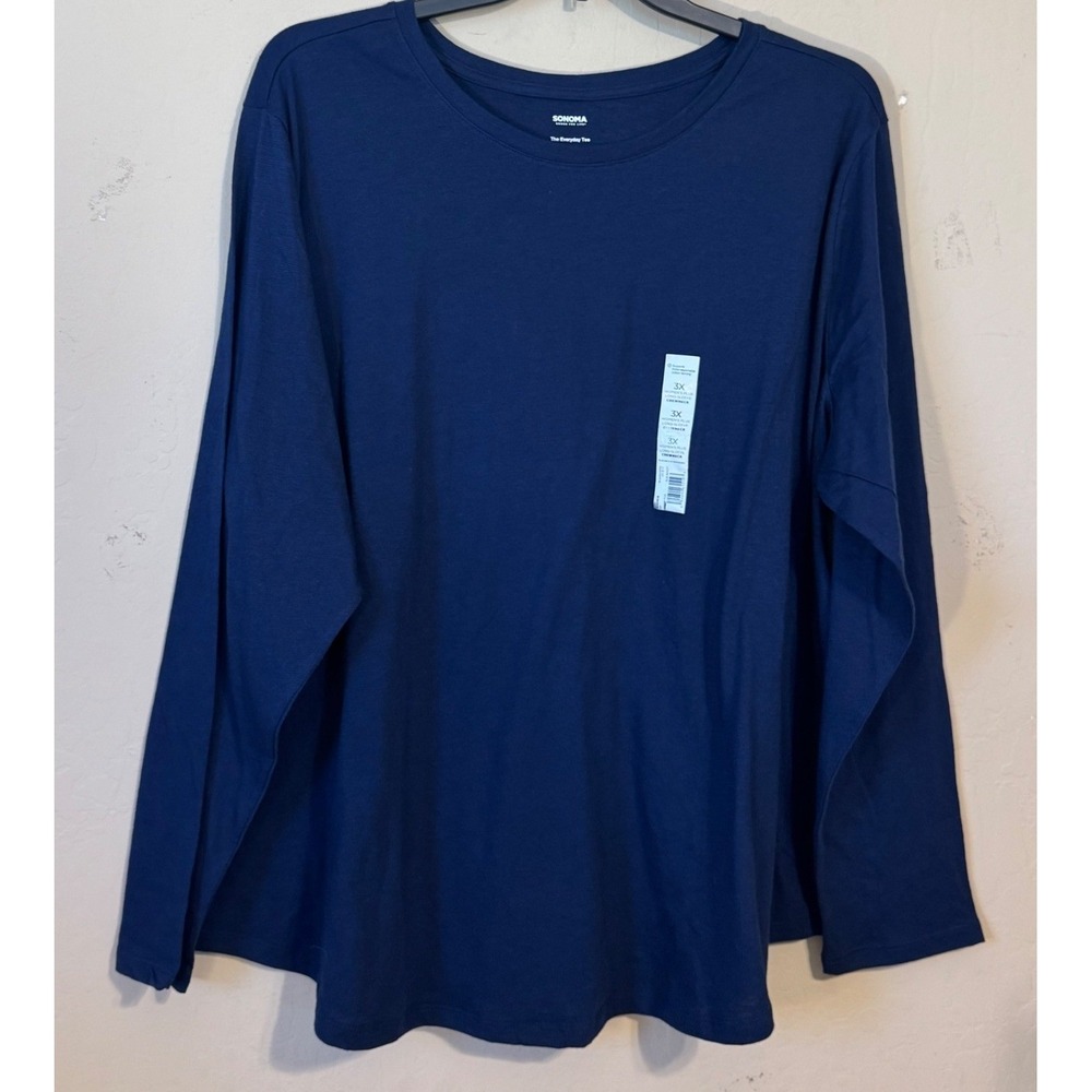 Sonoma Long Sleeve Tee Women 3X Blue Casual Everyday Crew Neck Cotton Blend NEW